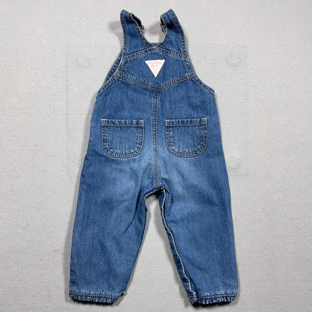 OshKosh Overalls Girl 18 Months Vintage Flower Denim Medium Wash Blue Retro 90s